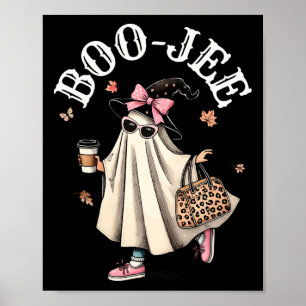 Cute Boo Jee Ghost Halloween Leopard Ghost Coffee Poster