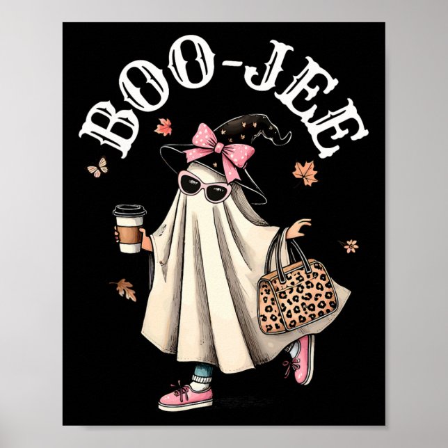 Cute Boo Jee Ghost Halloween Leopard Ghost Coffee  Poster (Front)