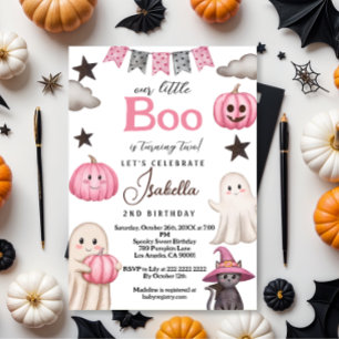 cute boo party pink ghost – Halloween 2nd birthday Invitation