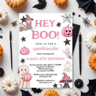 cute boo party pink ghost – Halloween 8TH birthday Invitation