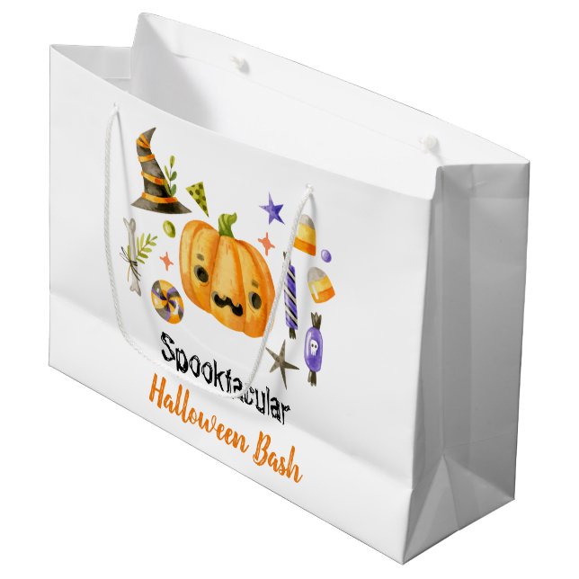 Cute Boo Pumpkin Spooktacular Halloween Bash Party Large Gift Bag (Front Angled)