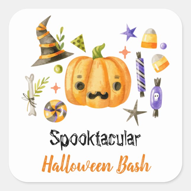 Cute Boo Pumpkin Spooktacular Halloween Bash Party Square Sticker (Front)