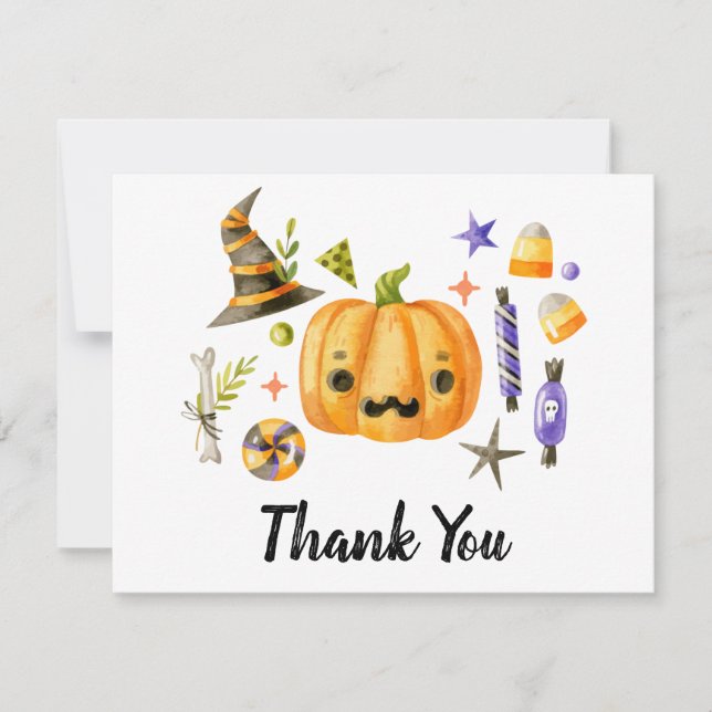Cute Boo Pumpkin Spooktacular Halloween Bash Party Thank You Card (Front)