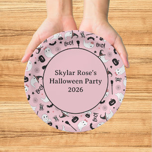 Cute Boo Spooky Ghost Halloween Pink Girl Paper Plate