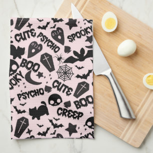 Cute Boo Spooky Psycho Pink Fun Halloween Tea Towel