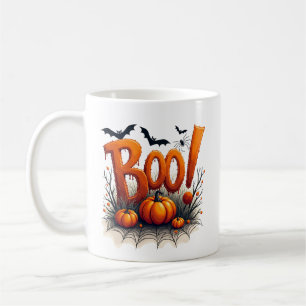 Cute Boo Typography Pumpkin Spooky Halloween Coffee Mug