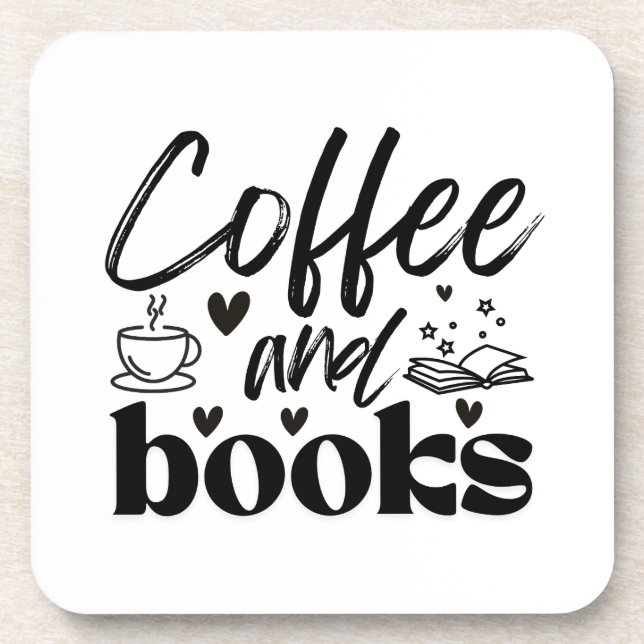 Cute Book and Coffee Lovers Personalised Coaster (Front)