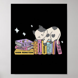 Cute Book Cat Harm Reduction Saves Lives Overdose  Poster