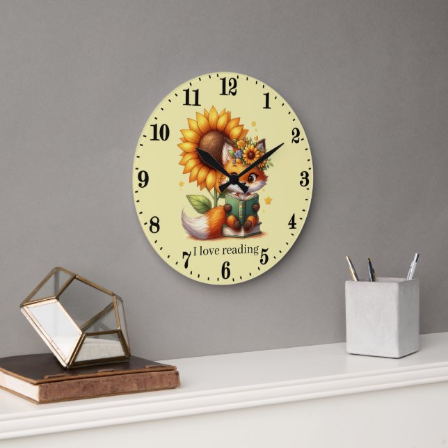 Cute book fox add text reading Clock (Office)