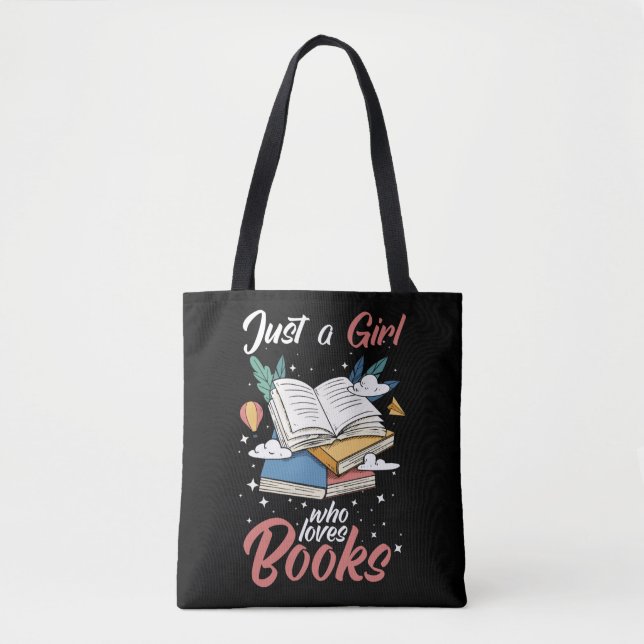 Cute Book Lover Bookworm Future Librarian Girl Tote Bag (Front)