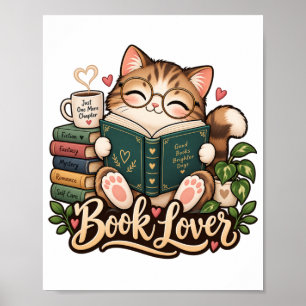 Cute Book Lover Cat Reading Poster