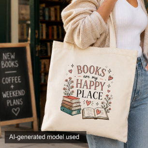 Cute Book Lover Happy Place Reader Tote Bag