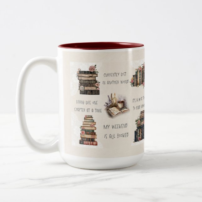 Cute Book Lover Quote Wrap Two-Tone Coffee Mug (Left)