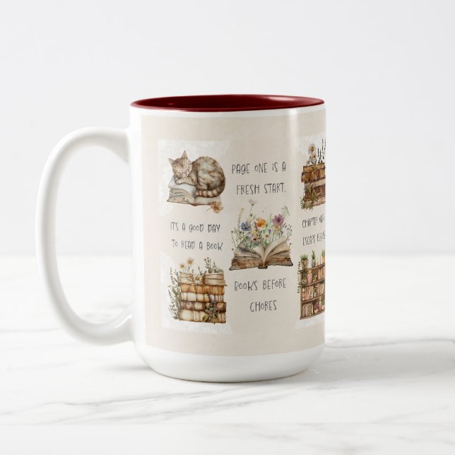 Cute Book Lover Quote Wrap Two-Tone Coffee Mug (Left)