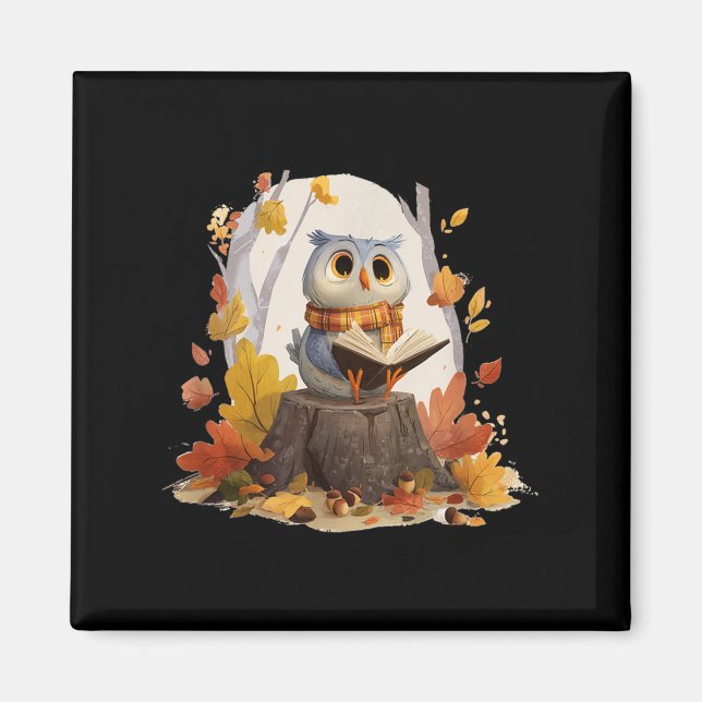 Cute Book Loving Owl In Fall Forest Costume  Magnet (Front)