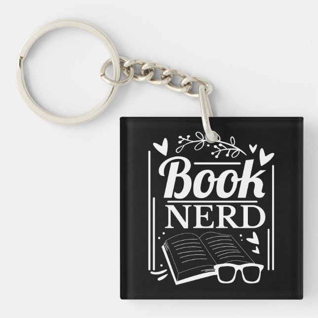 Cute Book Nerd Bookaholic Monogram Key Ring (Front)