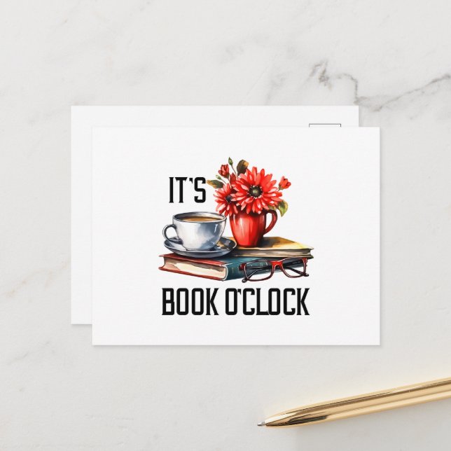 Cute book o'clock word art  postcard (Front/Back In Situ)