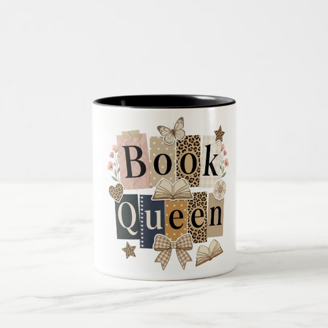 Cute Book Queen Two-Tone Coffee Mug (Center)