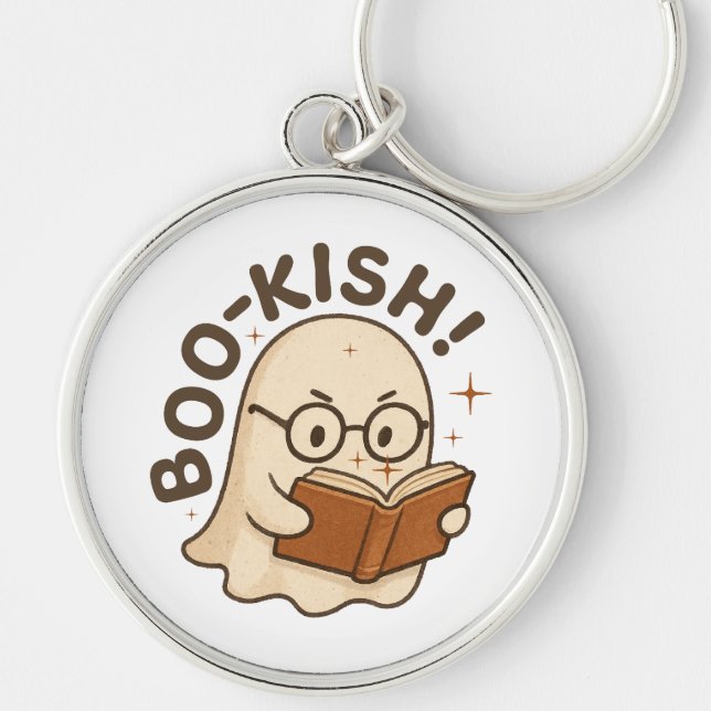 Cute Book Reading Ghost Funny Bookworm Halloween Key Ring (Front)