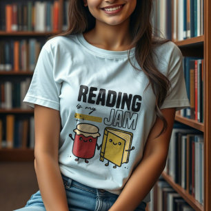 Cute book with jam jar illustration funny reading Tri-Blend shirt