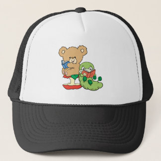 Cute Book Worm and Reading Bear Trucker Hat