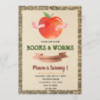 Cute book worms theme invitation