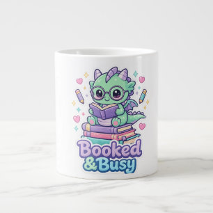 Cute Booked & Busy Baby Dragon Reading Book Coffe Large Coffee Mug