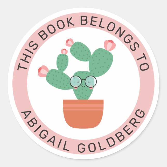 Cute Bookish Cactus This Book Belongs To Classic Round Sticker (Front)