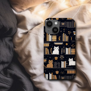 Cute Bookish Cats Books Brown iPhone 15 Case