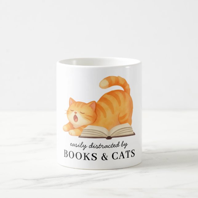 Cute Bookish Ginger Cat Funny Saying Coffee Mug (Center)