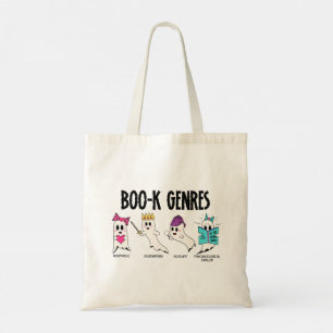 Cute Bookish Tote Bag BOO-k Genres Ghost Design