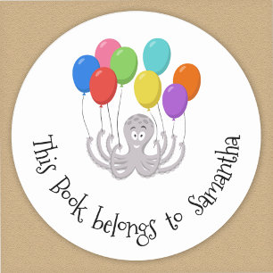 Cute Bookplate This Book Belongs To Funny Octopus Classic Round Sticker