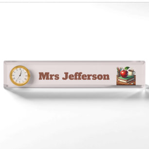 Cute books apple coffee add name Teacher's Nameplate