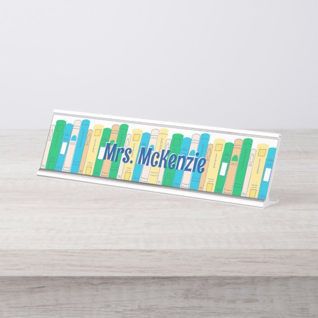 Cute Books English Teacher  Desk Name Plate (Front)