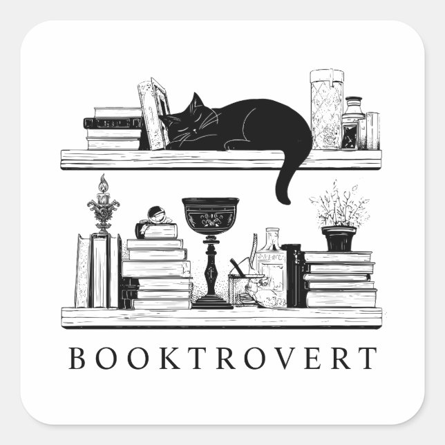 Cute Booktrovert Book Lover's Cat  Square Sticker (Front)