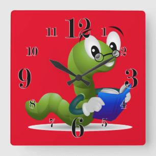 Cute Bookworm Animal Print Children's Square Wall Clock