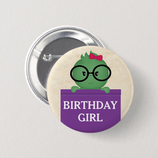 Cute Bookworm Birthday Girl Party 6 Cm Round Badge (Front & Back)