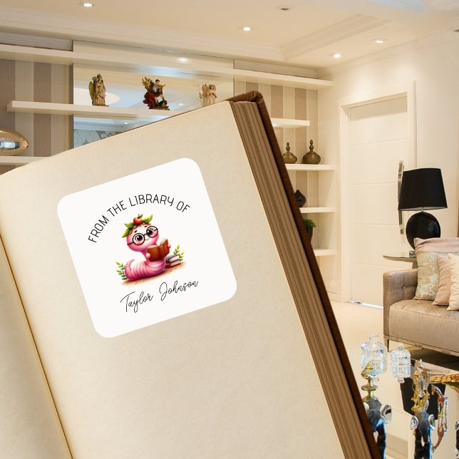 Cute Bookworm Book Stickers Personalised Bookplate (Creator Uploaded)