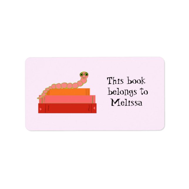 Cute Bookworm Bookplate Label (Front)