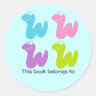 Cute Bookworm Bookplate Quartet Stickers