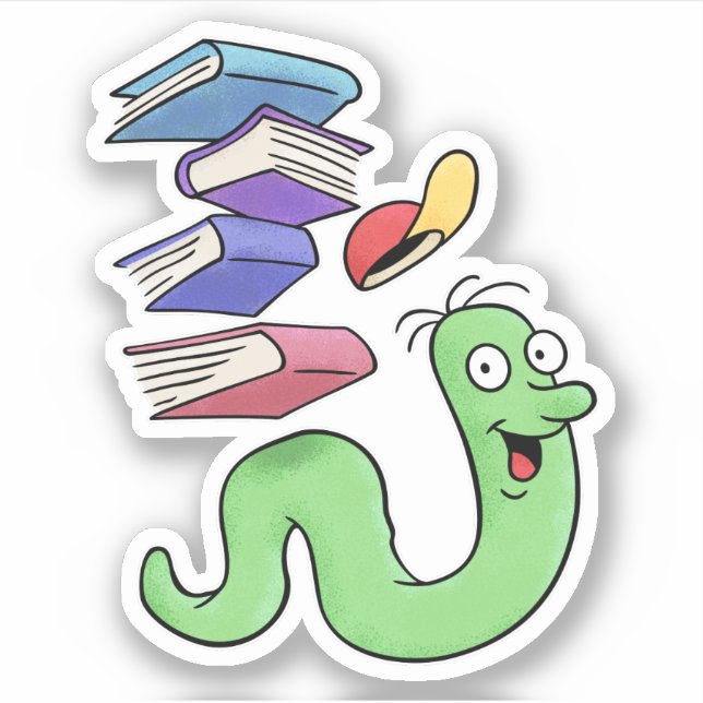 Cute Bookworm Carrying A Pile Of Books (Front)