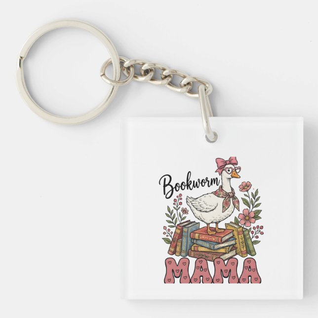 Cute bookworm Mama word art  Key Ring (Front)