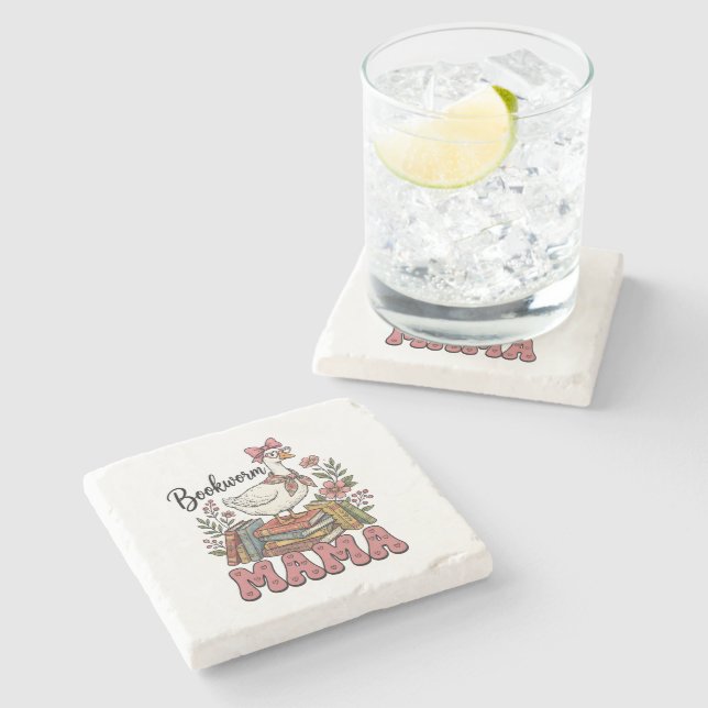 Cute bookworm Mama word art  Stone Coaster (Side)