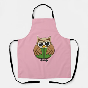 Cute Bookworm Owl Reading Book Cartoon Apron