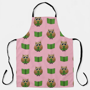 Cute Bookworm Owl Reading Book Cartoon Apron