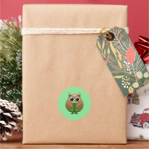 Cute Bookworm Owl Reading Book Cartoon Classic Round Sticker