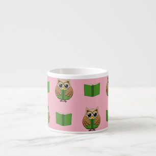 Cute Bookworm Owl Reading Book Cartoon Espresso Cup