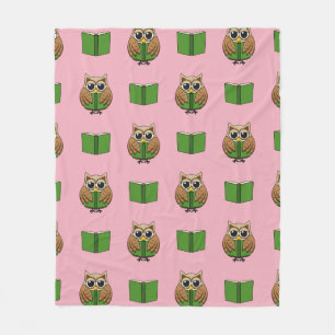 Cute Bookworm Owl Reading Book Cartoon Fleece Blanket