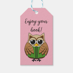 Cute Bookworm Owl Reading Book Cartoon Gift Tags