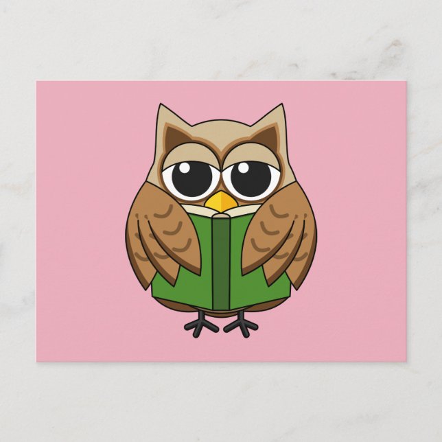 Cute Bookworm Owl Reading Book Cartoon Holiday Postcard (Front)